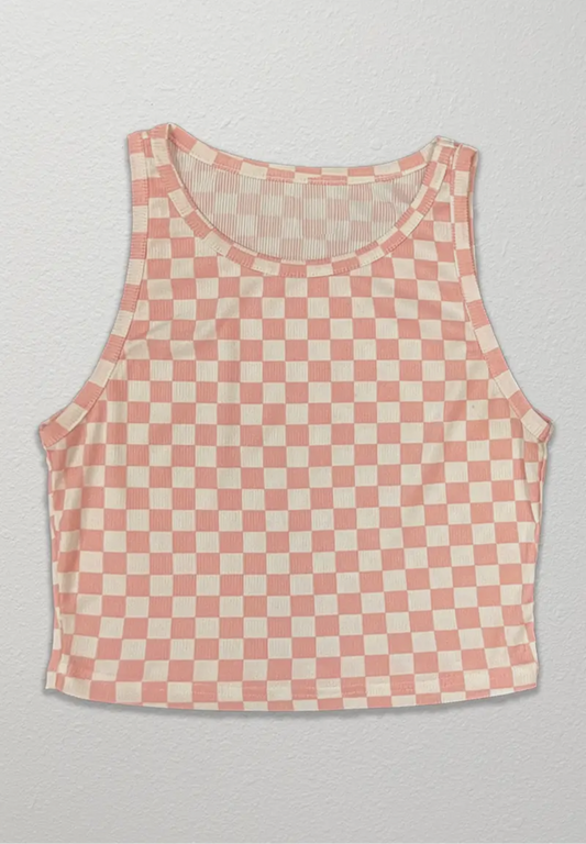 Cropped Pink Checkered Tank