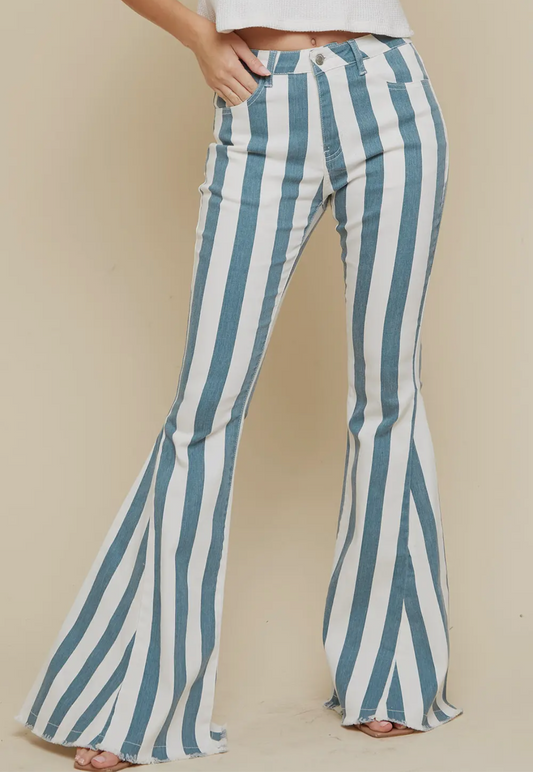 Striped Denim Bell Bottoms