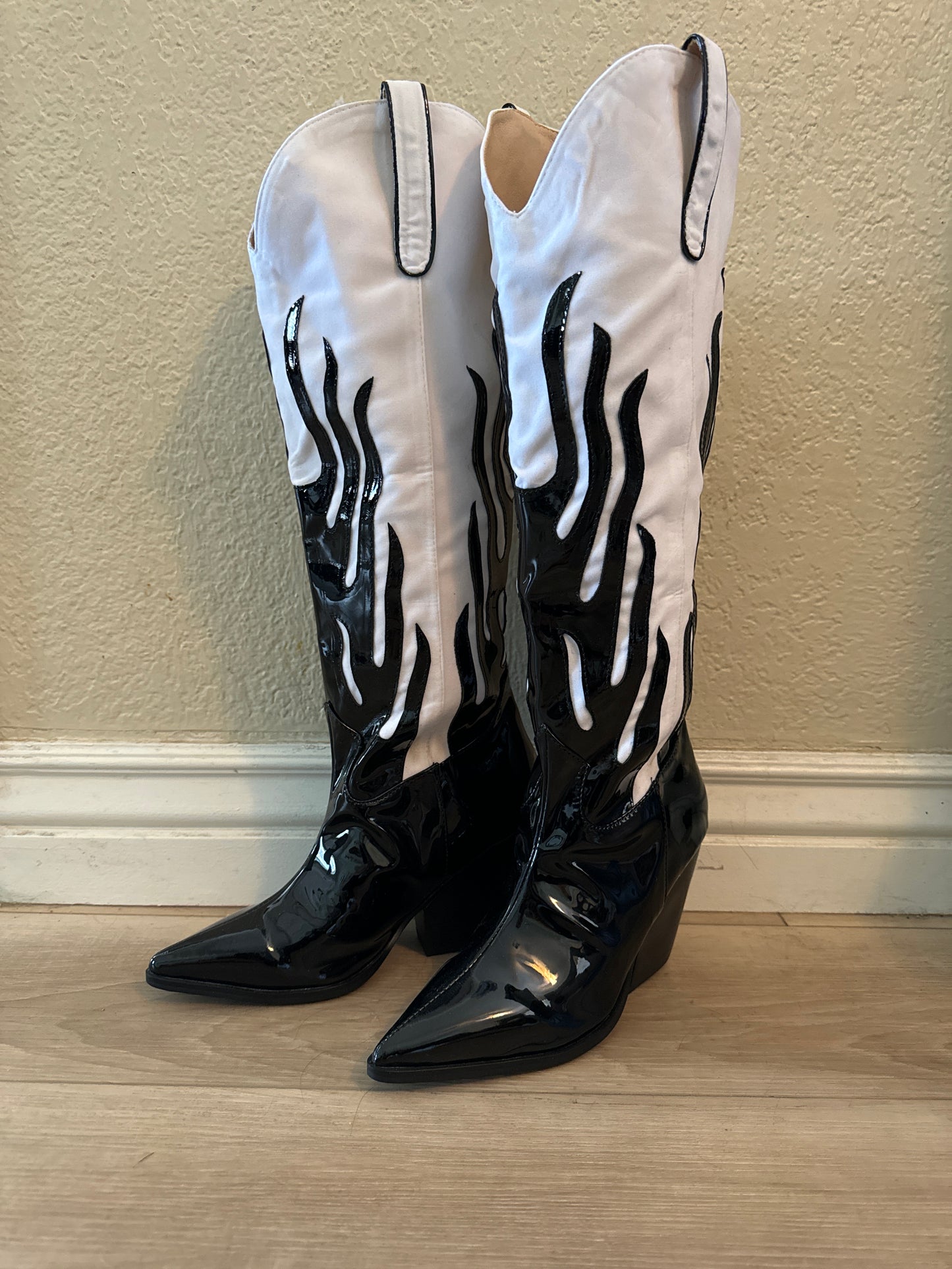 Black and white boots