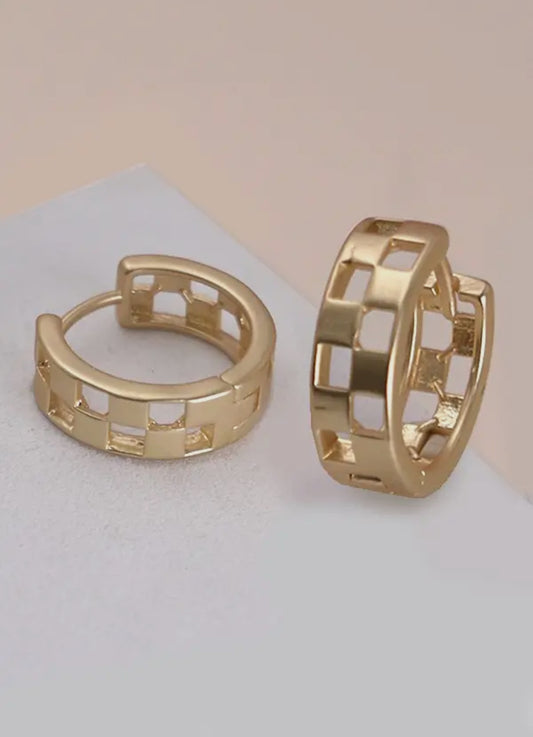 Gold checker earrings